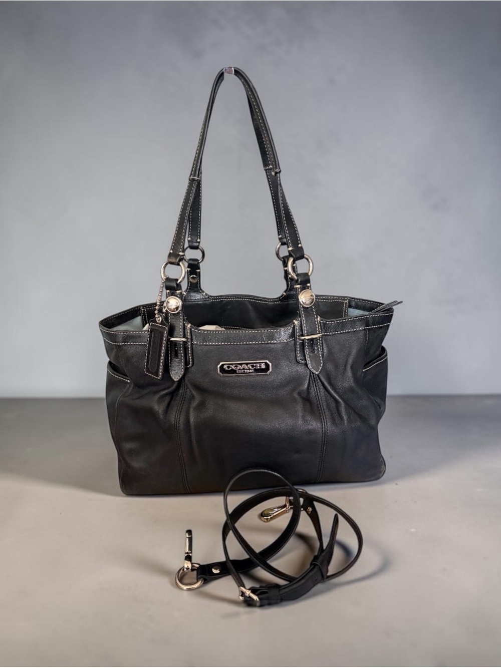 Coach Black Leather Convertible Crossbody Tote